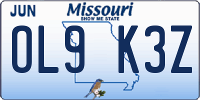 MO license plate OL9K3Z