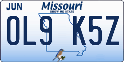 MO license plate OL9K5Z