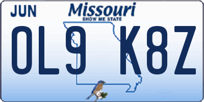 MO license plate OL9K8Z