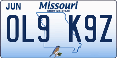 MO license plate OL9K9Z