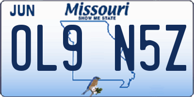 MO license plate OL9N5Z