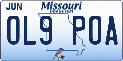 MO license plate OL9P0A