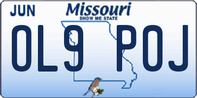 MO license plate OL9P0J