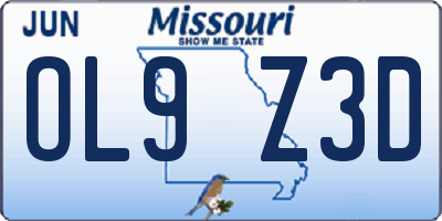 MO license plate OL9Z3D