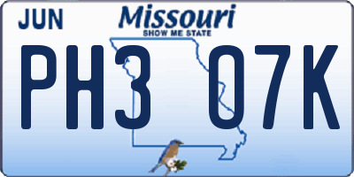 MO license plate PH3O7K