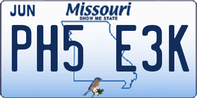 MO license plate PH5E3K