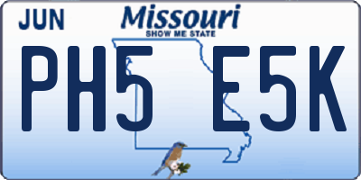 MO license plate PH5E5K