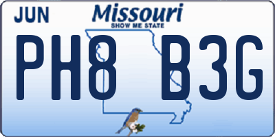 MO license plate PH8B3G