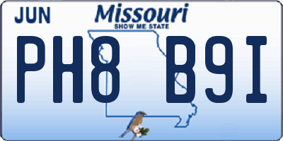 MO license plate PH8B9I