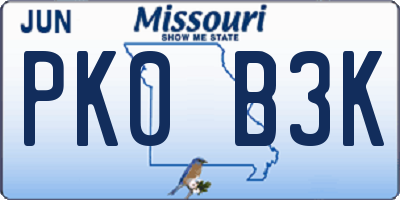 MO license plate PK0B3K