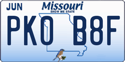 MO license plate PK0B8F
