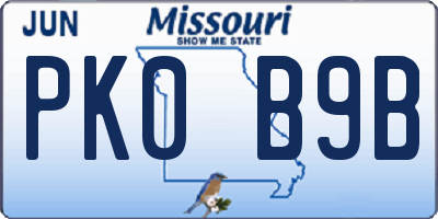 MO license plate PK0B9B
