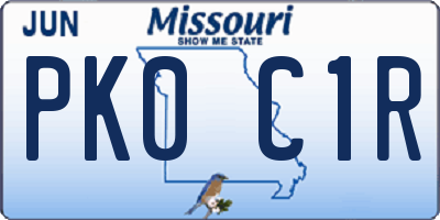 MO license plate PK0C1R
