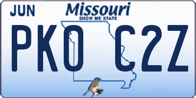 MO license plate PK0C2Z