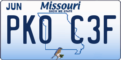 MO license plate PK0C3F
