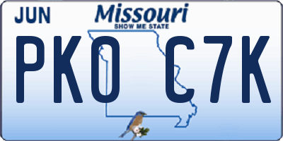 MO license plate PK0C7K