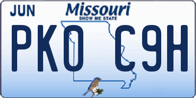 MO license plate PK0C9H