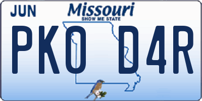 MO license plate PK0D4R
