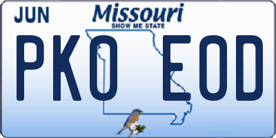 MO license plate PK0E0D
