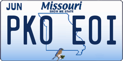 MO license plate PK0E0I