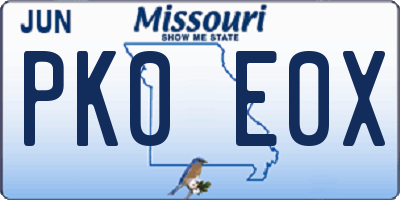 MO license plate PK0E0X