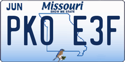 MO license plate PK0E3F