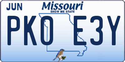 MO license plate PK0E3Y