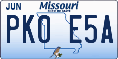MO license plate PK0E5A