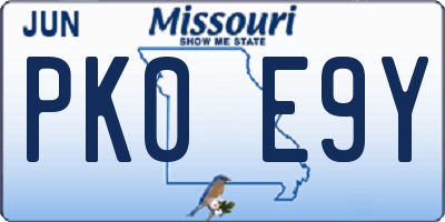 MO license plate PK0E9Y