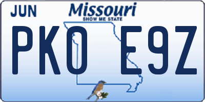 MO license plate PK0E9Z