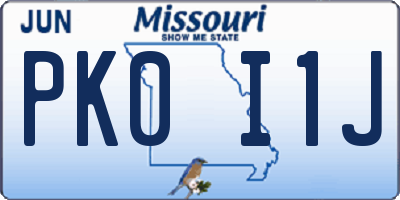 MO license plate PK0I1J