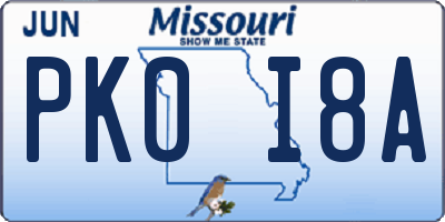 MO license plate PK0I8A