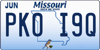 MO license plate PK0I9Q