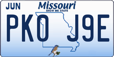 MO license plate PK0J9E