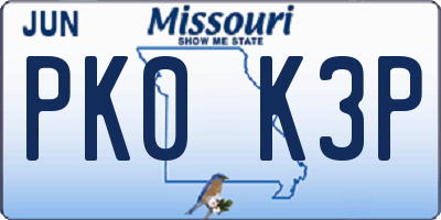 MO license plate PK0K3P