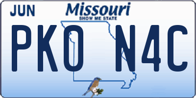 MO license plate PK0N4C