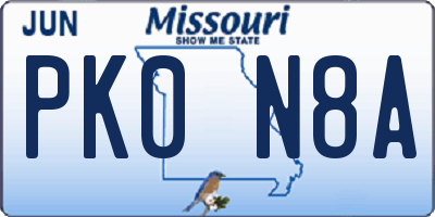 MO license plate PK0N8A