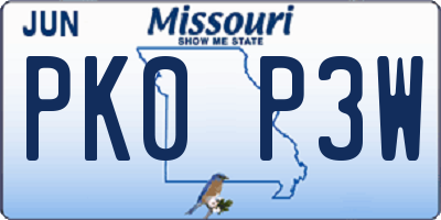 MO license plate PK0P3W