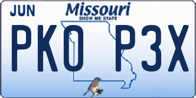 MO license plate PK0P3X