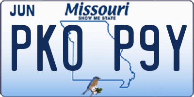 MO license plate PK0P9Y
