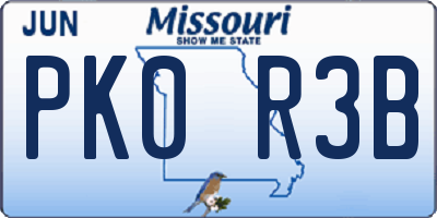 MO license plate PK0R3B