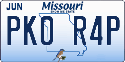 MO license plate PK0R4P