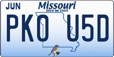 MO license plate PK0U5D