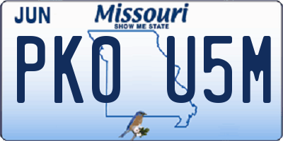 MO license plate PK0U5M