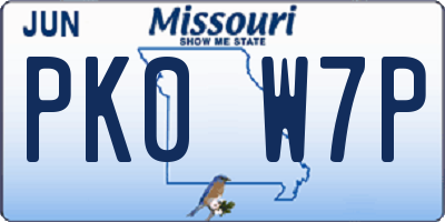 MO license plate PK0W7P