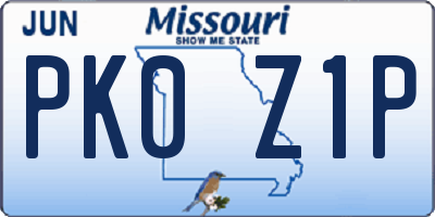 MO license plate PK0Z1P