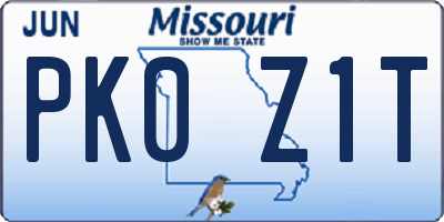 MO license plate PK0Z1T
