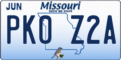 MO license plate PK0Z2A