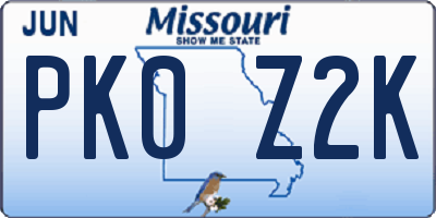 MO license plate PK0Z2K