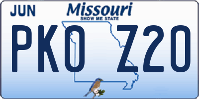 MO license plate PK0Z2O